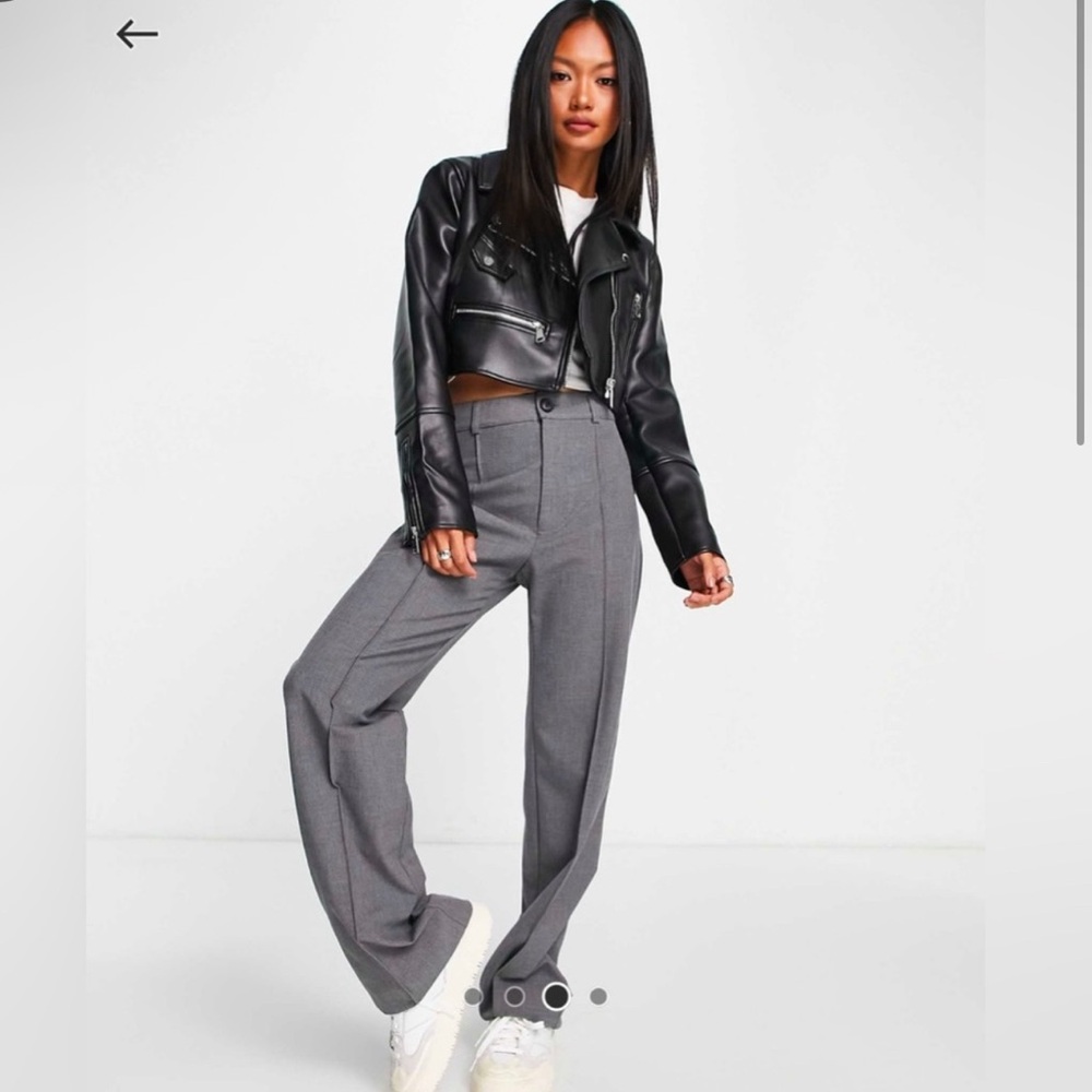 Cropped leather biker jacket